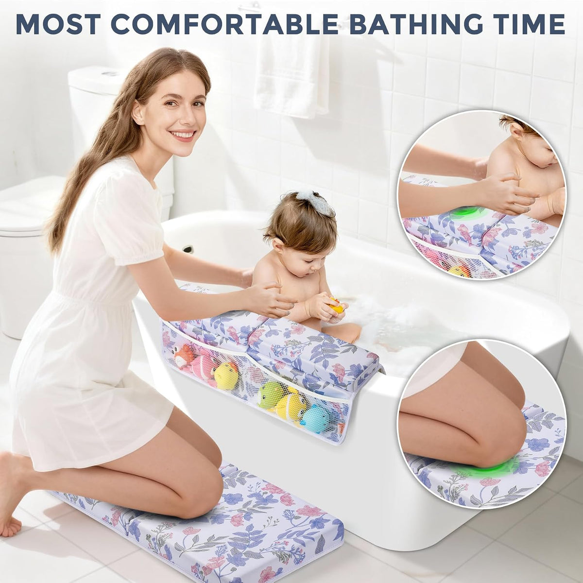 Bath Kneeler and Elbow Rest Pad Set, 1.5” Thick Bathtub Kneeling Mat