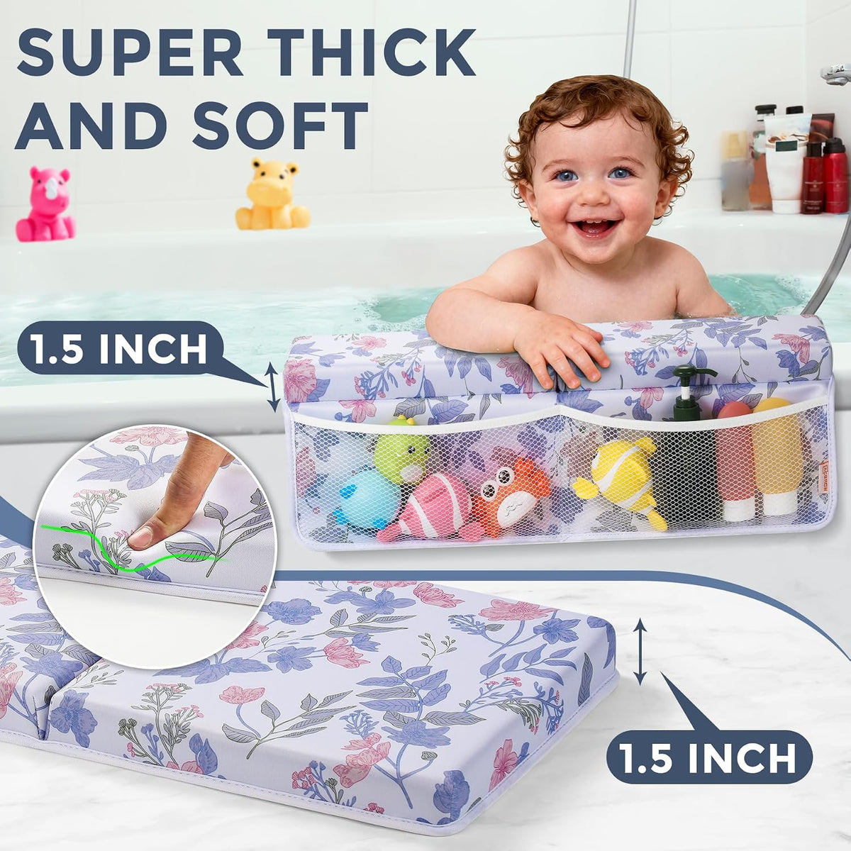 Bath Kneeler and Elbow Rest Pad Set, 1.5” Thick Bathtub Kneeling Mat