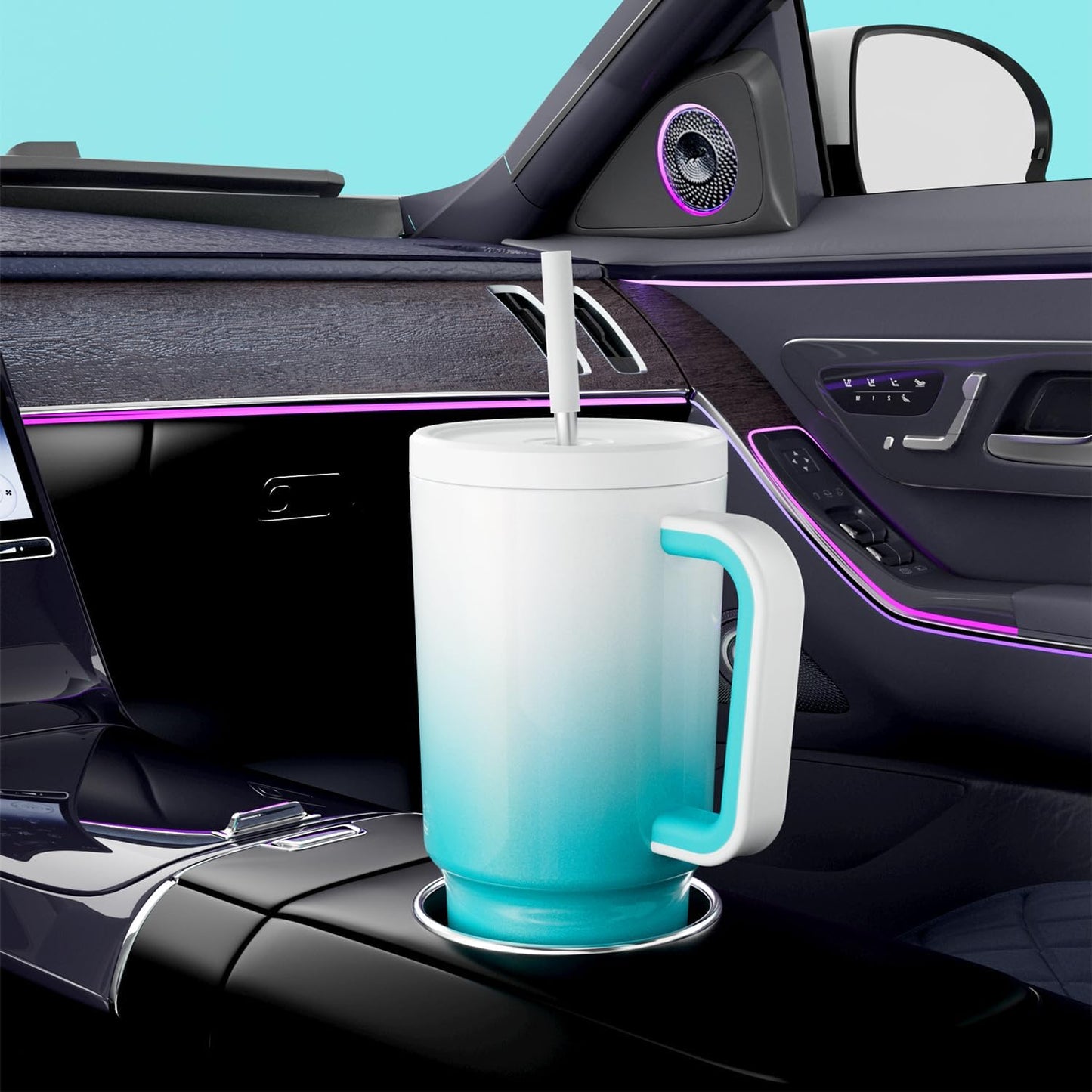 40 oz Tumbler with Handle and Straw: Stainless Steel Insulated Tumbler with Lid and Straw - 100% Leak Proof Tumbler for Car Cup Holders - Travelers Commuters Workers, Blue Rose