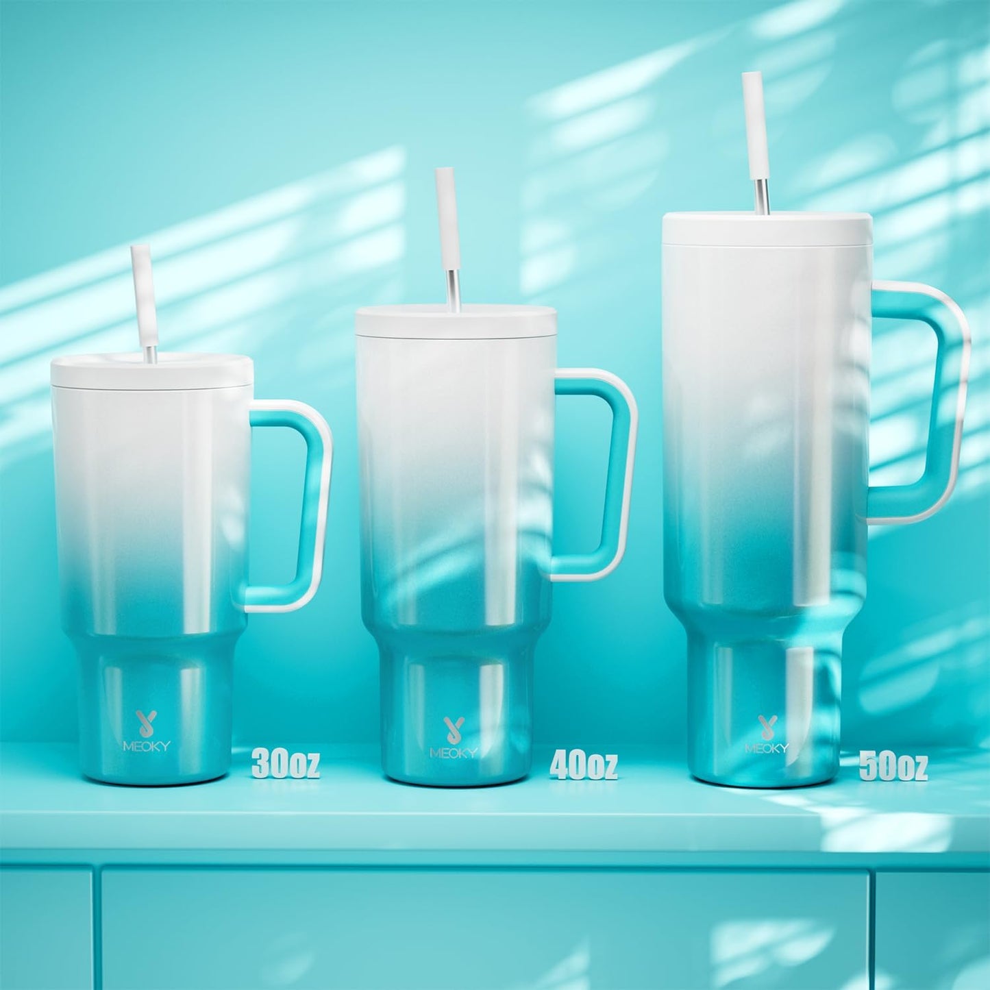 40 oz Tumbler with Handle and Straw: Stainless Steel Insulated Tumbler with Lid and Straw - 100% Leak Proof Tumbler for Car Cup Holders - Travelers Commuters Workers, Blue Rose