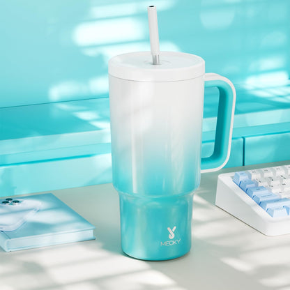 40 oz Tumbler with Handle and Straw: Stainless Steel Insulated Tumbler with Lid and Straw - 100% Leak Proof Tumbler for Car Cup Holders - Travelers Commuters Workers, Blue Rose