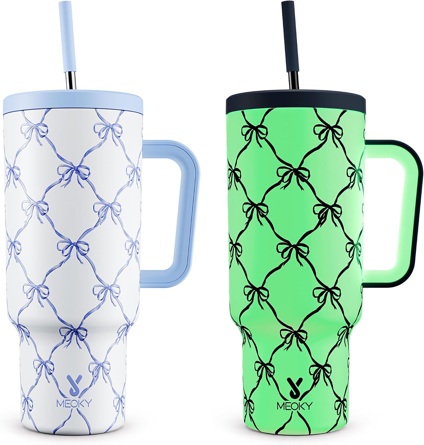 40 oz Tumbler with Handle and Straw: Stainless Steel Insulated Tumbler with Lid and Straw - 100% Leak Proof Tumbler for Car Cup Holders - Travelers Commuters Workers, Blue Rose