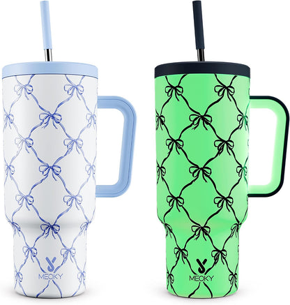 40 oz Tumbler with Handle and Straw: Stainless Steel Insulated Tumbler with Lid and Straw - 100% Leak Proof Tumbler for Car Cup Holders - Travelers Commuters Workers, Blue Rose