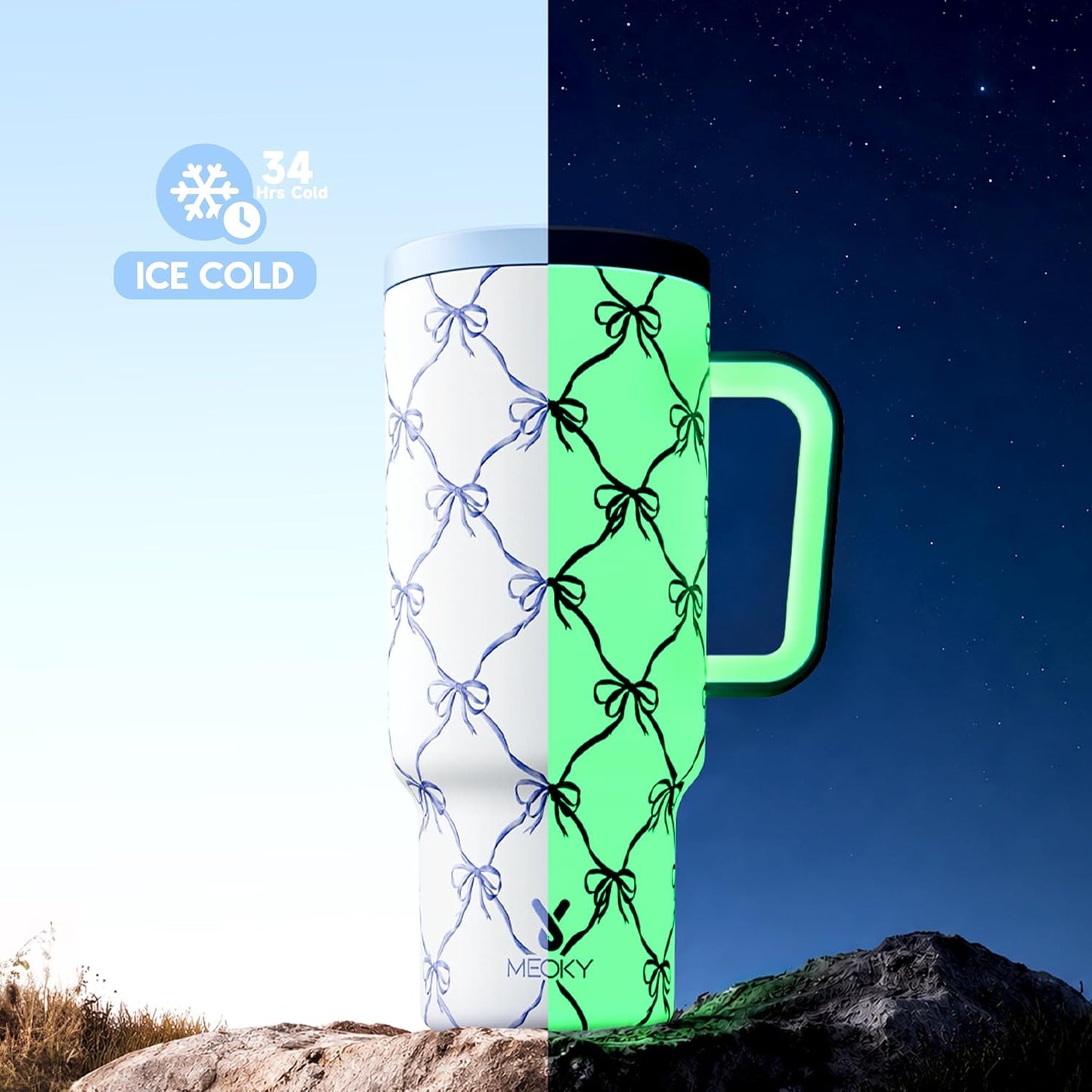 40 oz Tumbler with Handle and Straw: Stainless Steel Insulated Tumbler with Lid and Straw - 100% Leak Proof Tumbler for Car Cup Holders - Travelers Commuters Workers, Blue Rose
