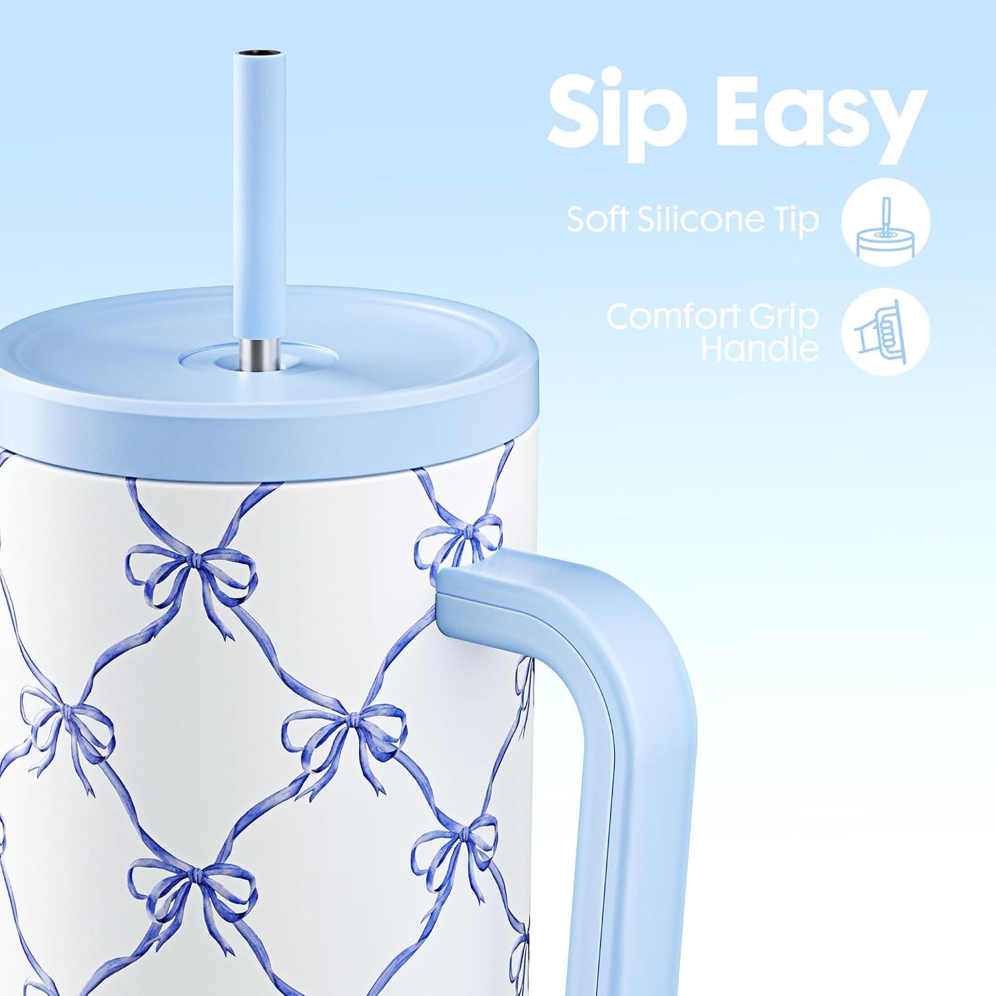 40 oz Tumbler with Handle and Straw: Stainless Steel Insulated Tumbler with Lid and Straw - 100% Leak Proof Tumbler for Car Cup Holders - Travelers Commuters Workers, Blue Rose
