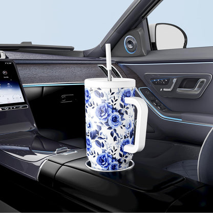 40 oz Tumbler with Handle and Straw: Stainless Steel Insulated Tumbler with Lid and Straw - 100% Leak Proof Tumbler for Car Cup Holders - Travelers Commuters Workers, Blue Rose