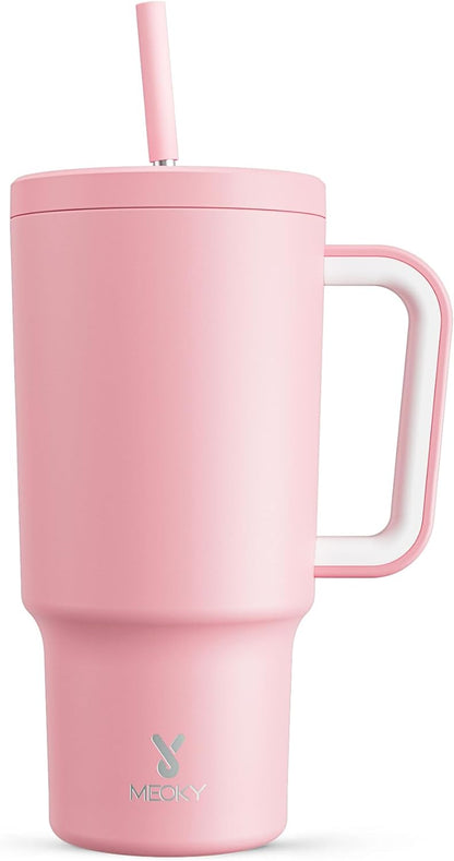 40 oz Tumbler with Handle and Straw: Stainless Steel Insulated Tumbler with Lid and Straw - 100% Leak Proof Tumbler for Car Cup Holders - Travelers Commuters Workers, Blue Rose