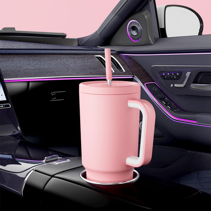 40 oz Tumbler with Handle and Straw: Stainless Steel Insulated Tumbler with Lid and Straw - 100% Leak Proof Tumbler for Car Cup Holders - Travelers Commuters Workers, Blue Rose