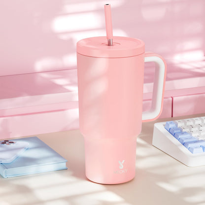 40 oz Tumbler with Handle and Straw: Stainless Steel Insulated Tumbler with Lid and Straw - 100% Leak Proof Tumbler for Car Cup Holders - Travelers Commuters Workers, Blue Rose