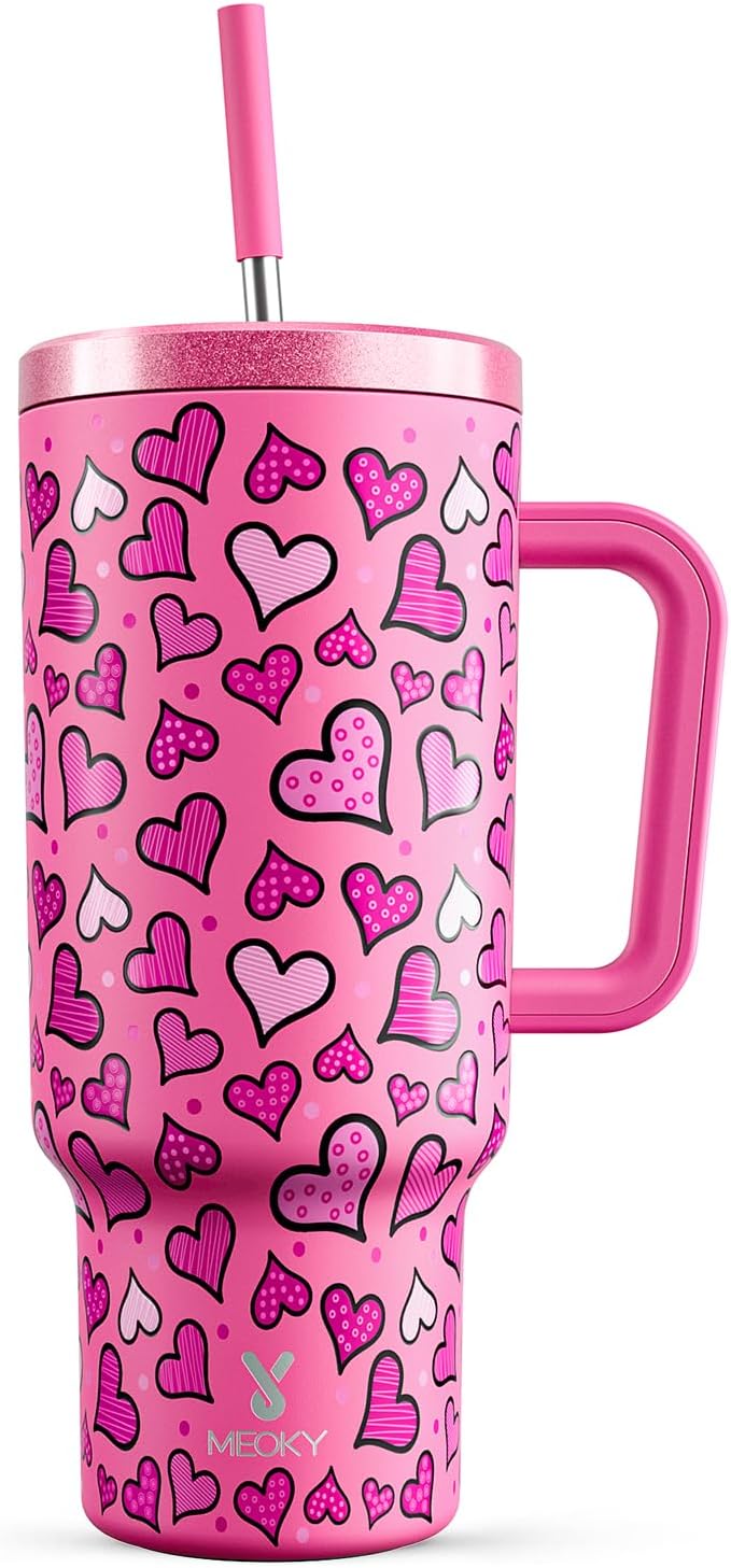 40 oz Tumbler with Handle and Straw: Stainless Steel Insulated Tumbler with Lid and Straw - 100% Leak Proof Tumbler for Car Cup Holders - Travelers Commuters Workers, Blue Rose