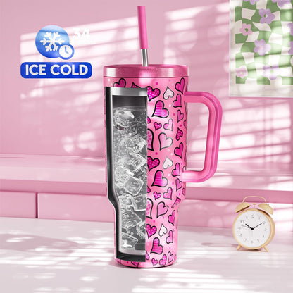 40 oz Tumbler with Handle and Straw: Stainless Steel Insulated Tumbler with Lid and Straw - 100% Leak Proof Tumbler for Car Cup Holders - Travelers Commuters Workers, Blue Rose