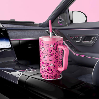 40 oz Tumbler with Handle and Straw: Stainless Steel Insulated Tumbler with Lid and Straw - 100% Leak Proof Tumbler for Car Cup Holders - Travelers Commuters Workers, Blue Rose