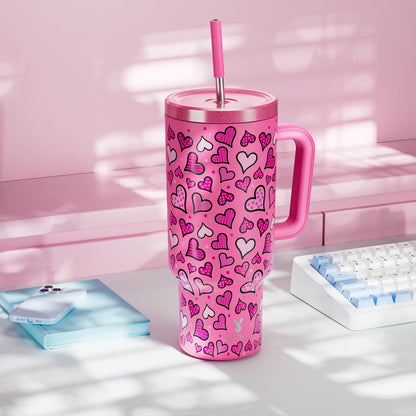 40 oz Tumbler with Handle and Straw: Stainless Steel Insulated Tumbler with Lid and Straw - 100% Leak Proof Tumbler for Car Cup Holders - Travelers Commuters Workers, Blue Rose