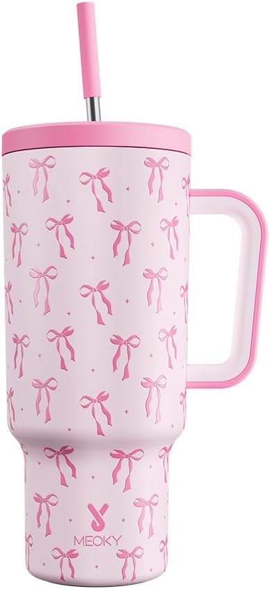 40 oz Tumbler with Handle and Straw: Stainless Steel Insulated Tumbler with Lid and Straw - 100% Leak Proof Tumbler for Car Cup Holders - Travelers Commuters Workers, Blue Rose