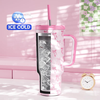 40 oz Tumbler with Handle and Straw: Stainless Steel Insulated Tumbler with Lid and Straw - 100% Leak Proof Tumbler for Car Cup Holders - Travelers Commuters Workers, Blue Rose
