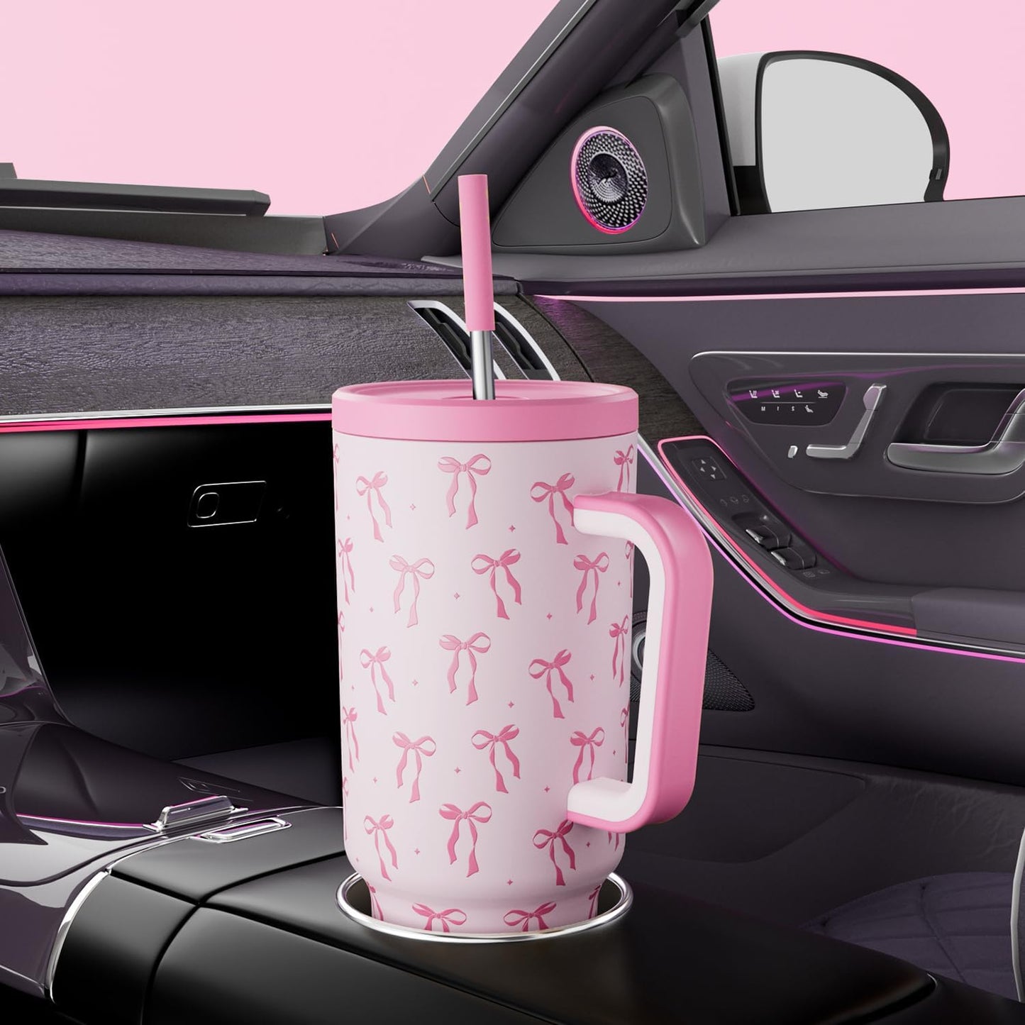40 oz Tumbler with Handle and Straw: Stainless Steel Insulated Tumbler with Lid and Straw - 100% Leak Proof Tumbler for Car Cup Holders - Travelers Commuters Workers, Blue Rose