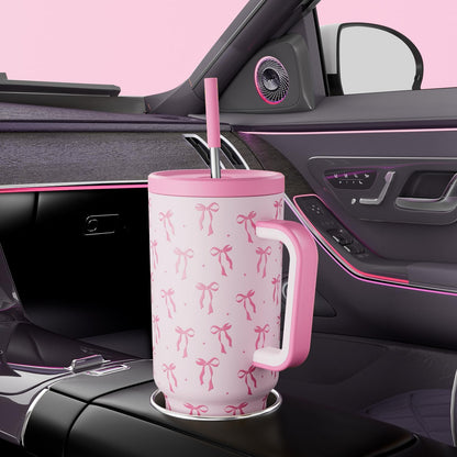 40 oz Tumbler with Handle and Straw: Stainless Steel Insulated Tumbler with Lid and Straw - 100% Leak Proof Tumbler for Car Cup Holders - Travelers Commuters Workers, Blue Rose