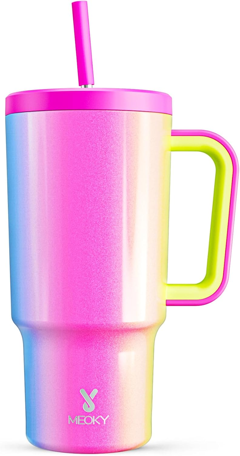 40 oz Tumbler with Handle and Straw: Stainless Steel Insulated Tumbler with Lid and Straw - 100% Leak Proof Tumbler for Car Cup Holders - Travelers Commuters Workers, Blue Rose