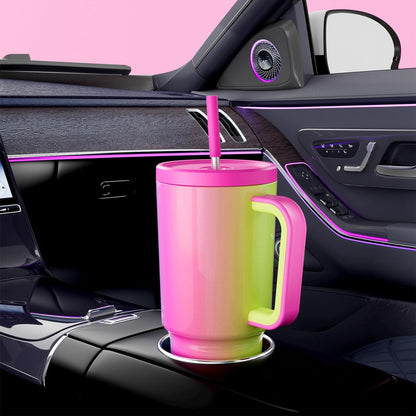 40 oz Tumbler with Handle and Straw: Stainless Steel Insulated Tumbler with Lid and Straw - 100% Leak Proof Tumbler for Car Cup Holders - Travelers Commuters Workers, Blue Rose