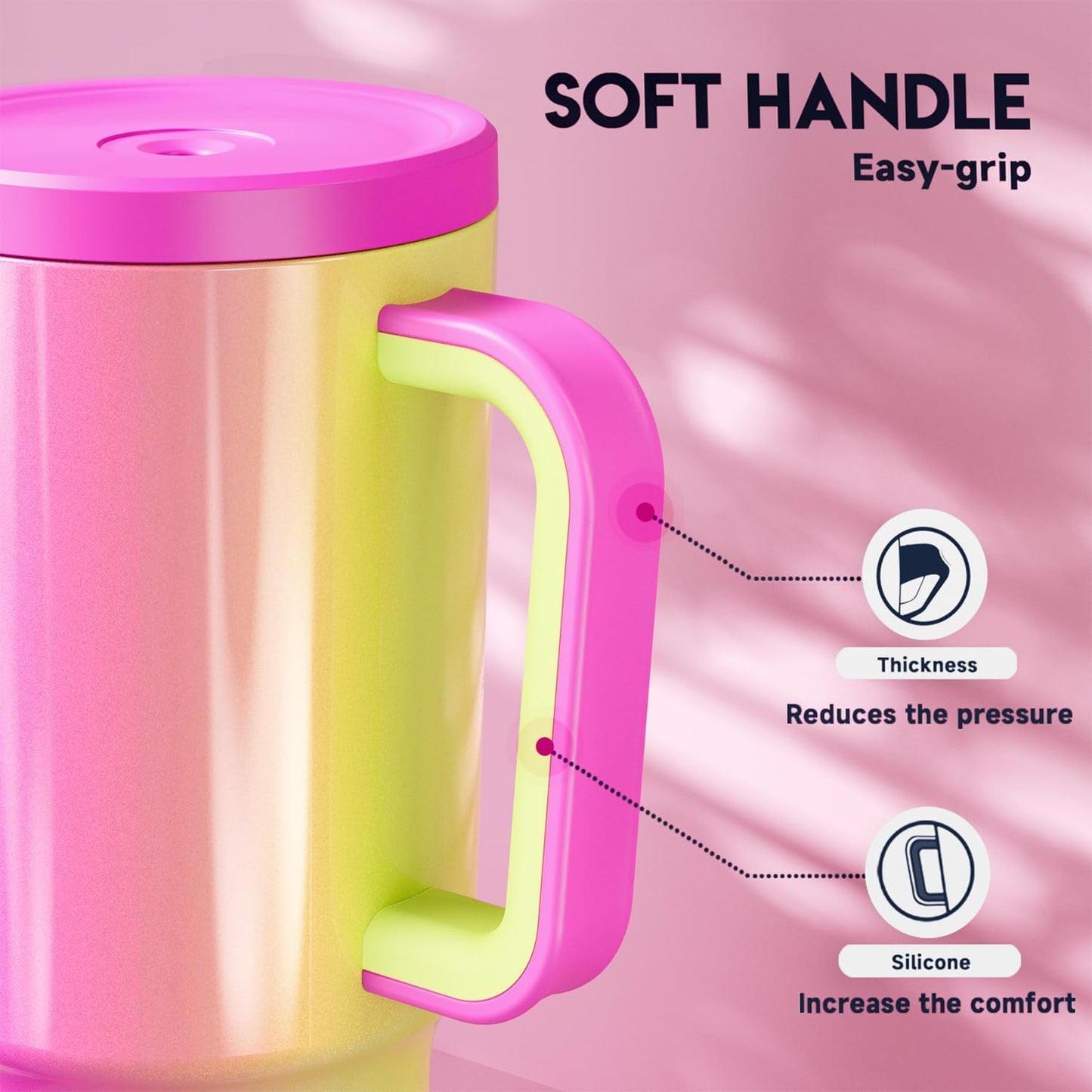 40 oz Tumbler with Handle and Straw: Stainless Steel Insulated Tumbler with Lid and Straw - 100% Leak Proof Tumbler for Car Cup Holders - Travelers Commuters Workers, Blue Rose