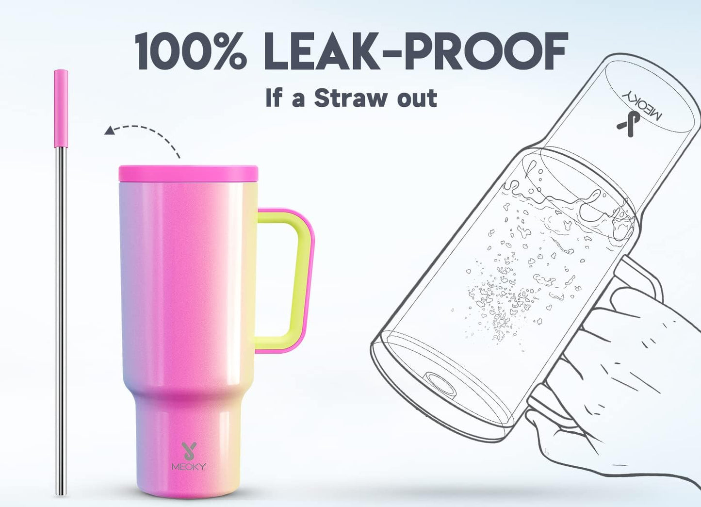 40 oz Tumbler with Handle and Straw: Stainless Steel Insulated Tumbler with Lid and Straw - 100% Leak Proof Tumbler for Car Cup Holders - Travelers Commuters Workers, Blue Rose