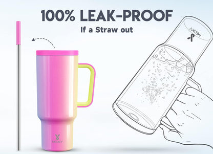 40 oz Tumbler with Handle and Straw: Stainless Steel Insulated Tumbler with Lid and Straw - 100% Leak Proof Tumbler for Car Cup Holders - Travelers Commuters Workers, Blue Rose