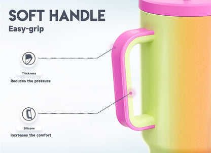 40 oz Tumbler with Handle and Straw: Stainless Steel Insulated Tumbler with Lid and Straw - 100% Leak Proof Tumbler for Car Cup Holders - Travelers Commuters Workers, Blue Rose