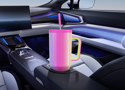 40 oz Tumbler with Handle and Straw: Stainless Steel Insulated Tumbler with Lid and Straw - 100% Leak Proof Tumbler for Car Cup Holders - Travelers Commuters Workers, Blue Rose