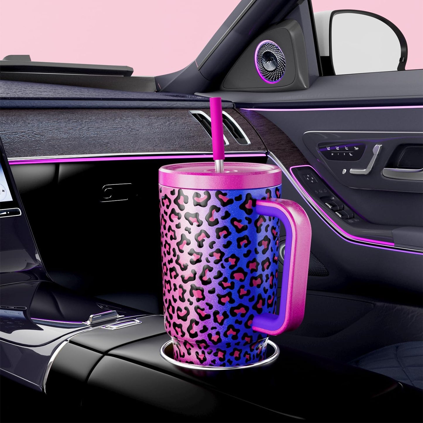 40 oz Tumbler with Handle and Straw: Stainless Steel Insulated Tumbler with Lid and Straw - 100% Leak Proof Tumbler for Car Cup Holders - Travelers Commuters Workers, Blue Rose