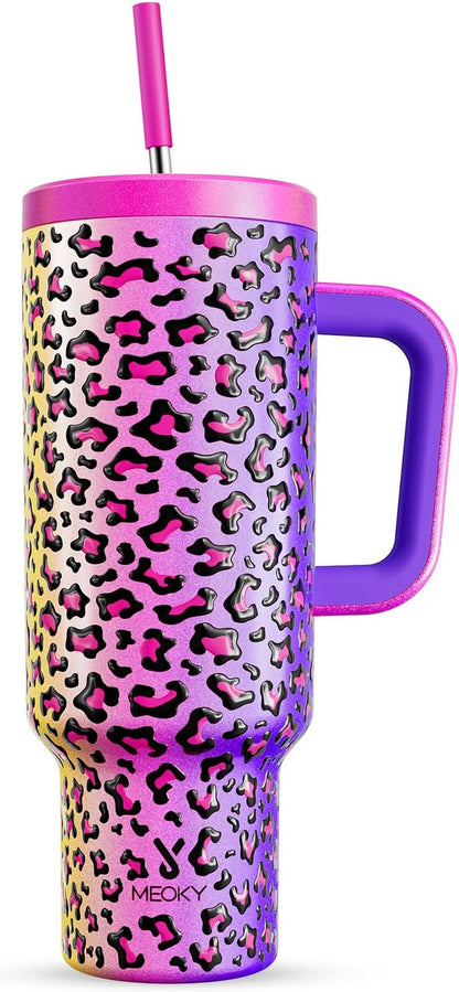 40 oz Tumbler with Handle and Straw: Stainless Steel Insulated Tumbler with Lid and Straw - 100% Leak Proof Tumbler for Car Cup Holders - Travelers Commuters Workers, Blue Rose