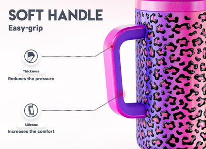 40 oz Tumbler with Handle and Straw: Stainless Steel Insulated Tumbler with Lid and Straw - 100% Leak Proof Tumbler for Car Cup Holders - Travelers Commuters Workers, Blue Rose