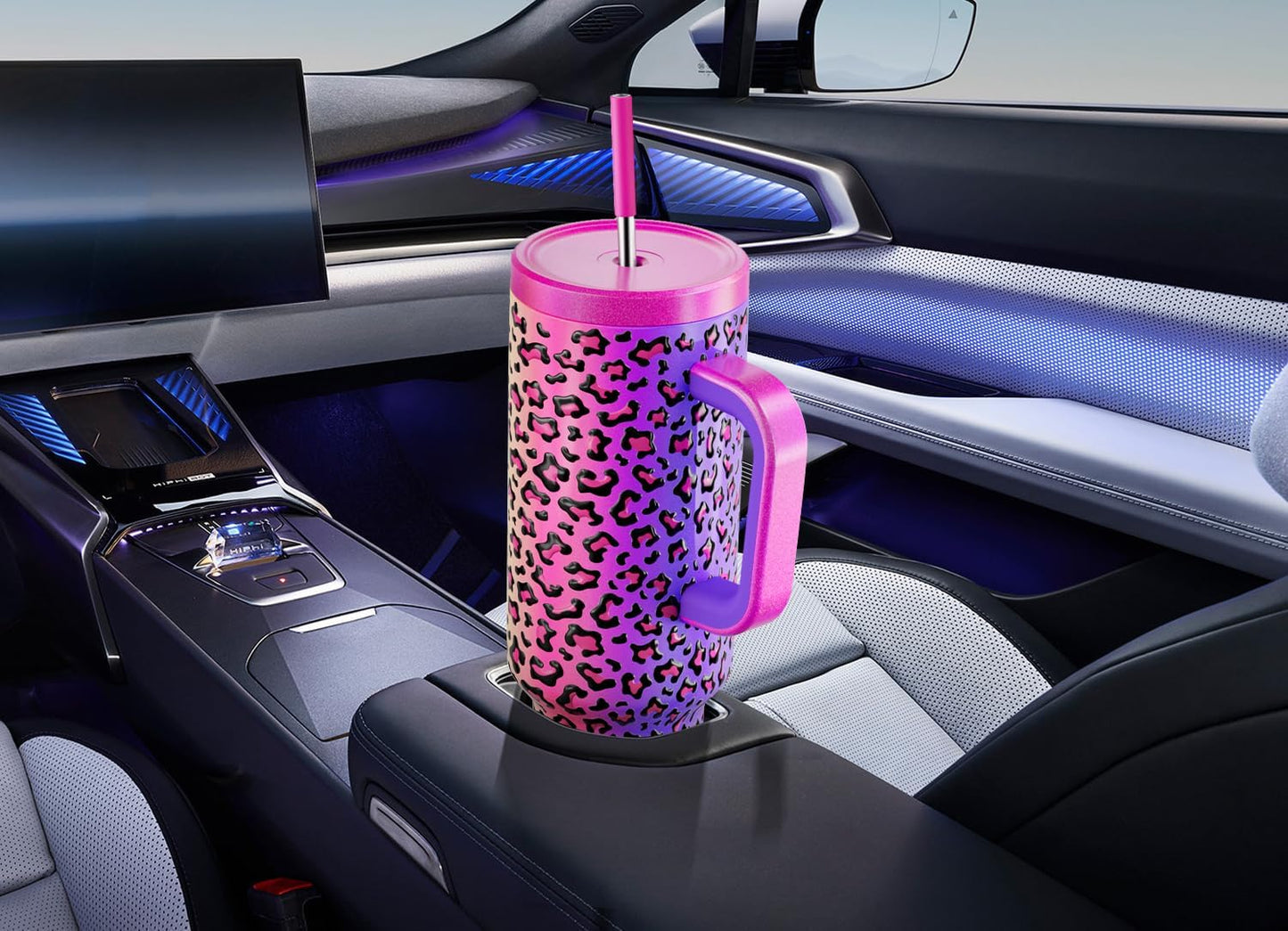 40 oz Tumbler with Handle and Straw: Stainless Steel Insulated Tumbler with Lid and Straw - 100% Leak Proof Tumbler for Car Cup Holders - Travelers Commuters Workers, Blue Rose