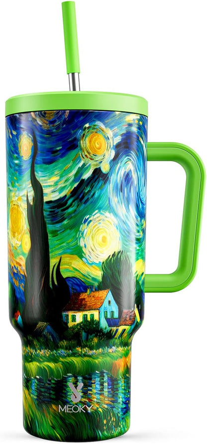 40 oz Tumbler with Handle and Straw: Stainless Steel Insulated Tumbler with Lid and Straw - 100% Leak Proof Tumbler for Car Cup Holders - Travelers Commuters Workers, Blue Rose