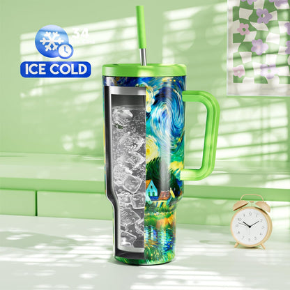 40 oz Tumbler with Handle and Straw: Stainless Steel Insulated Tumbler with Lid and Straw - 100% Leak Proof Tumbler for Car Cup Holders - Travelers Commuters Workers, Blue Rose