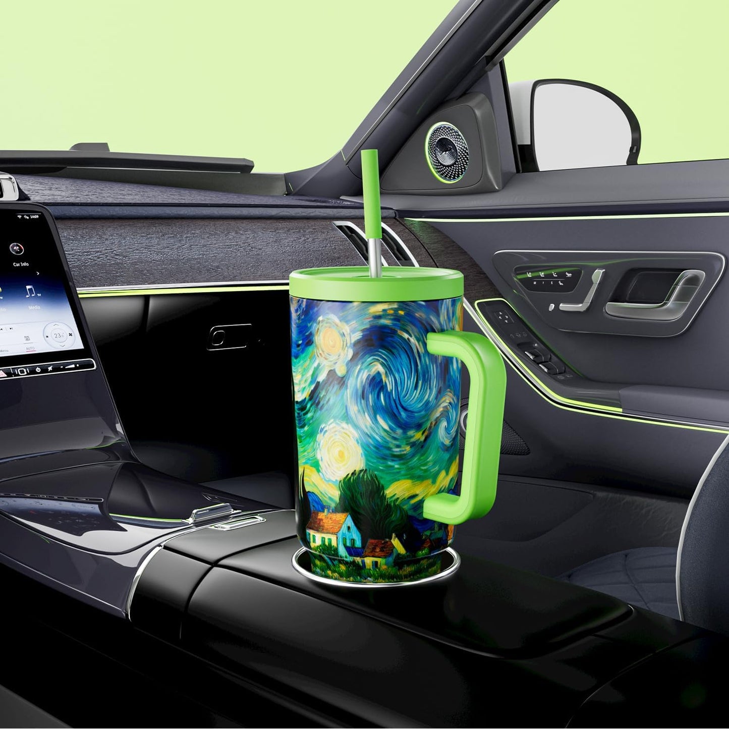 40 oz Tumbler with Handle and Straw: Stainless Steel Insulated Tumbler with Lid and Straw - 100% Leak Proof Tumbler for Car Cup Holders - Travelers Commuters Workers, Blue Rose