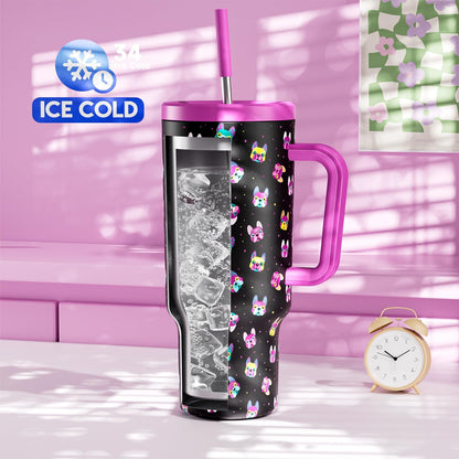 40 oz Tumbler with Handle and Straw: Stainless Steel Insulated Tumbler with Lid and Straw - 100% Leak Proof Tumbler for Car Cup Holders - Travelers Commuters Workers, Blue Rose