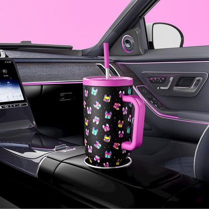 40 oz Tumbler with Handle and Straw: Stainless Steel Insulated Tumbler with Lid and Straw - 100% Leak Proof Tumbler for Car Cup Holders - Travelers Commuters Workers, Blue Rose