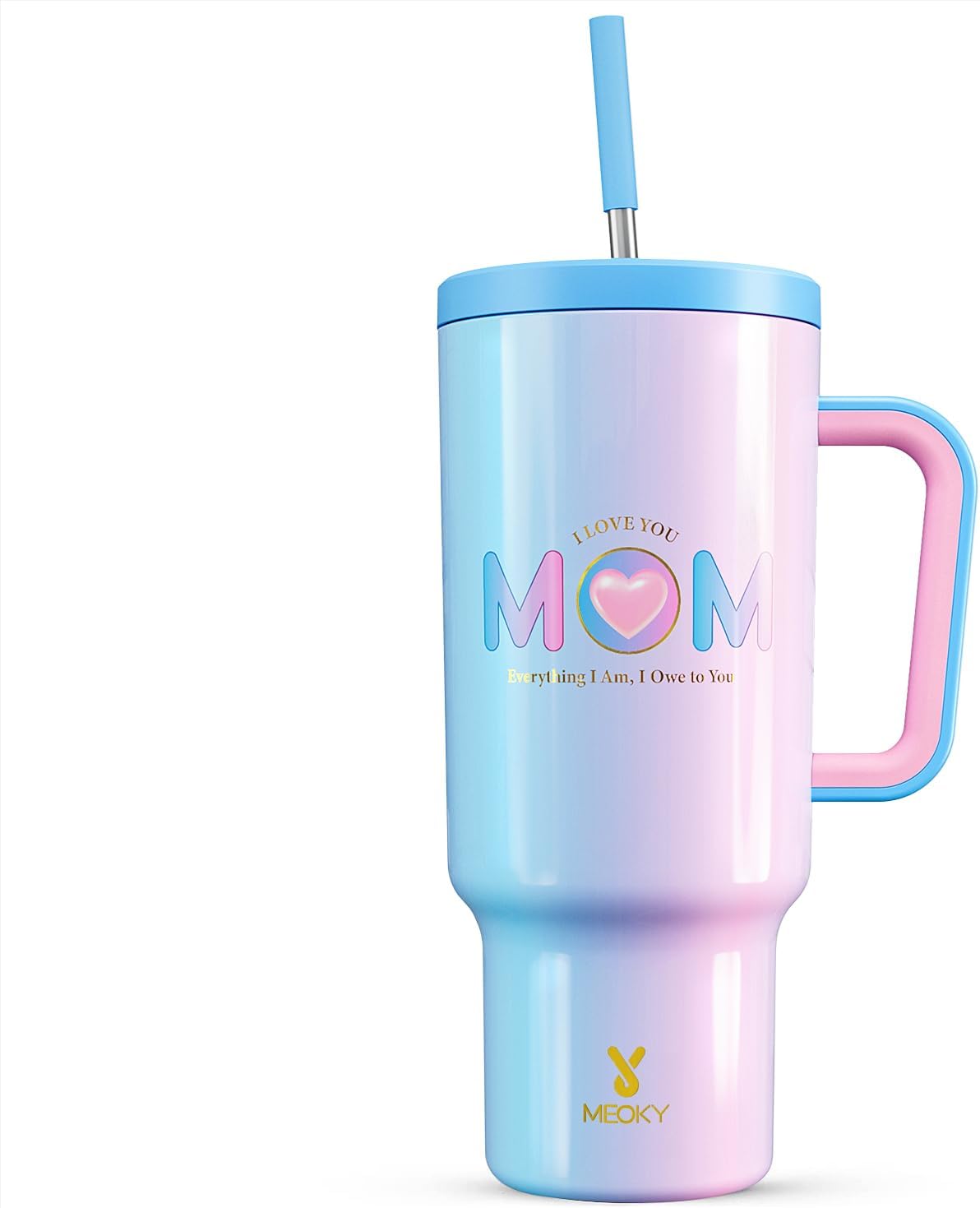40 oz Tumbler with Handle and Straw: Stainless Steel Insulated Tumbler with Lid and Straw - 100% Leak Proof Tumbler for Car Cup Holders - Travelers Commuters Workers, Blue Rose