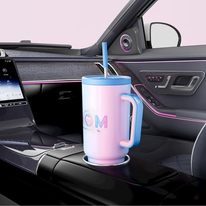 40 oz Tumbler with Handle and Straw: Stainless Steel Insulated Tumbler with Lid and Straw - 100% Leak Proof Tumbler for Car Cup Holders - Travelers Commuters Workers, Blue Rose