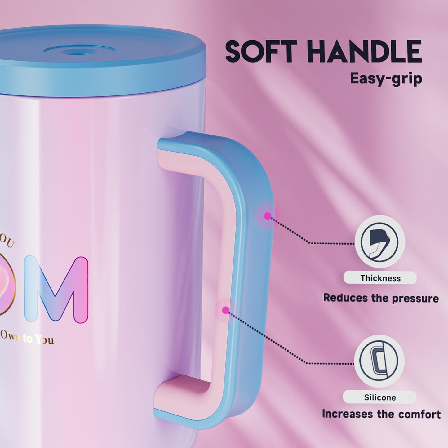 40 oz Tumbler with Handle and Straw: Stainless Steel Insulated Tumbler with Lid and Straw - 100% Leak Proof Tumbler for Car Cup Holders - Travelers Commuters Workers, Blue Rose