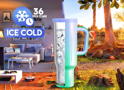 40 oz Tumbler with Handle and Straw: Stainless Steel Insulated Tumbler with Lid and Straw - 100% Leak Proof Tumbler for Car Cup Holders - Travelers Commuters Workers, Blue Rose