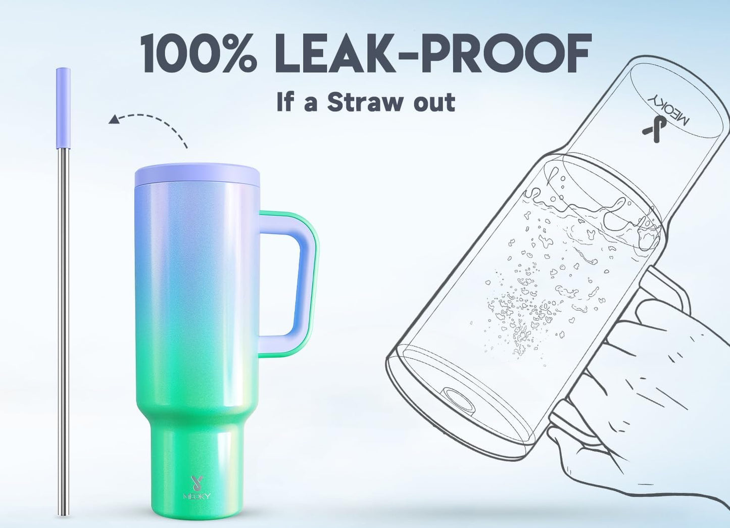 40 oz Tumbler with Handle and Straw: Stainless Steel Insulated Tumbler with Lid and Straw - 100% Leak Proof Tumbler for Car Cup Holders - Travelers Commuters Workers, Blue Rose