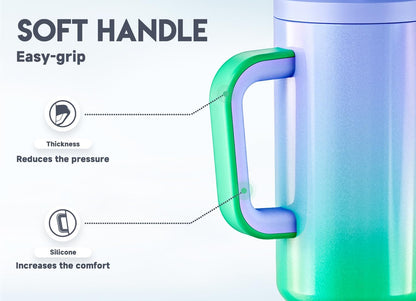 40 oz Tumbler with Handle and Straw: Stainless Steel Insulated Tumbler with Lid and Straw - 100% Leak Proof Tumbler for Car Cup Holders - Travelers Commuters Workers, Blue Rose