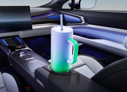 40 oz Tumbler with Handle and Straw: Stainless Steel Insulated Tumbler with Lid and Straw - 100% Leak Proof Tumbler for Car Cup Holders - Travelers Commuters Workers, Blue Rose