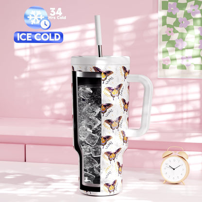 40 oz Tumbler with Handle and Straw: Stainless Steel Insulated Tumbler with Lid and Straw - 100% Leak Proof Tumbler for Car Cup Holders - Travelers Commuters Workers, Blue Rose