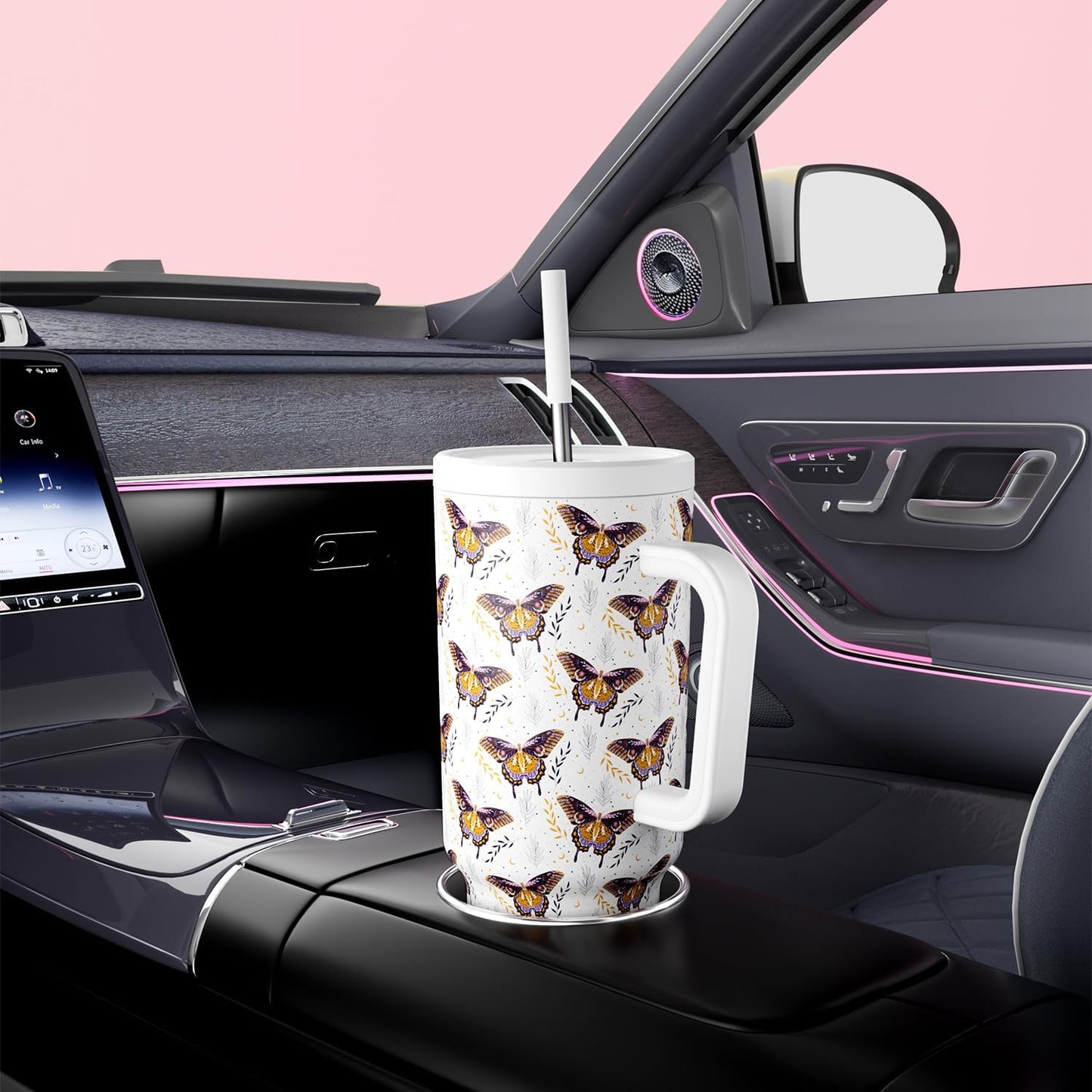 40 oz Tumbler with Handle and Straw: Stainless Steel Insulated Tumbler with Lid and Straw - 100% Leak Proof Tumbler for Car Cup Holders - Travelers Commuters Workers, Blue Rose