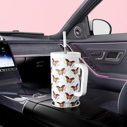 40 oz Tumbler with Handle and Straw: Stainless Steel Insulated Tumbler with Lid and Straw - 100% Leak Proof Tumbler for Car Cup Holders - Travelers Commuters Workers, Blue Rose