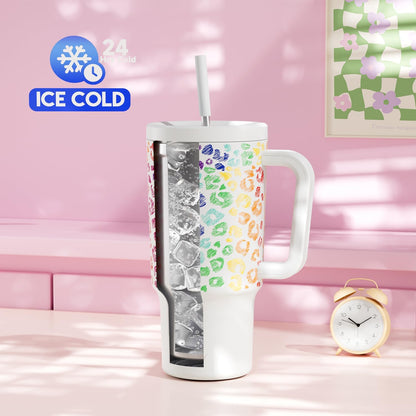 40 oz Tumbler with Handle and Straw: Stainless Steel Insulated Tumbler with Lid and Straw - 100% Leak Proof Tumbler for Car Cup Holders - Travelers Commuters Workers, Blue Rose