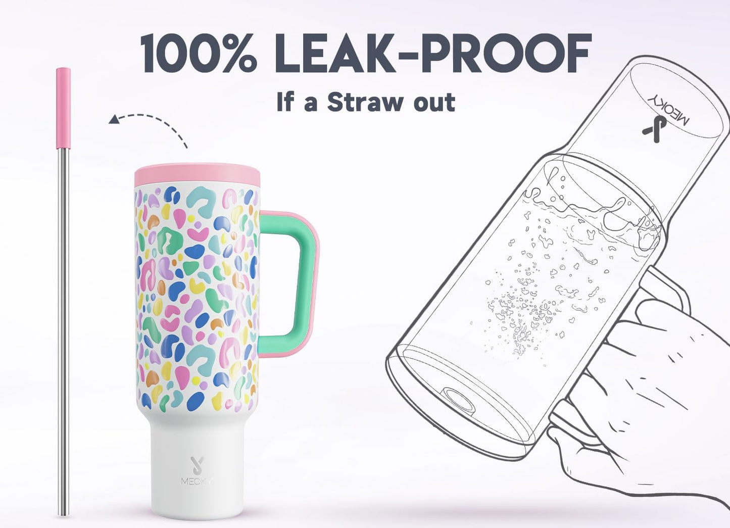 40 oz Tumbler with Handle and Straw: Stainless Steel Insulated Tumbler with Lid and Straw - 100% Leak Proof Tumbler for Car Cup Holders - Travelers Commuters Workers, Blue Rose