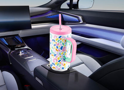 40 oz Tumbler with Handle and Straw: Stainless Steel Insulated Tumbler with Lid and Straw - 100% Leak Proof Tumbler for Car Cup Holders - Travelers Commuters Workers, Blue Rose